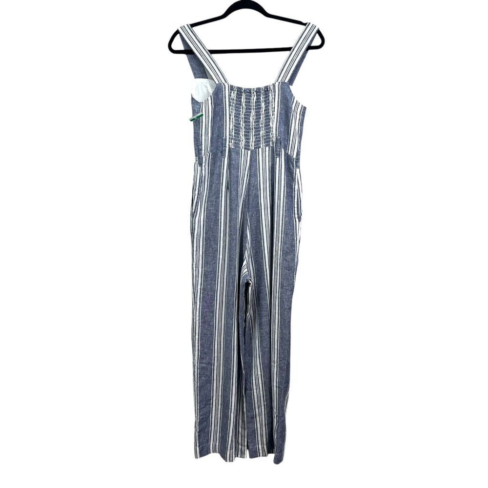 Rails Women Linen Blend Jumpsuit Harper Striped Smocked Pockets Blue White XXS* - Picture 5 of 6